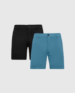 True Classic7" Black & Sapphire Comfort Chino Shorts 2-Pack