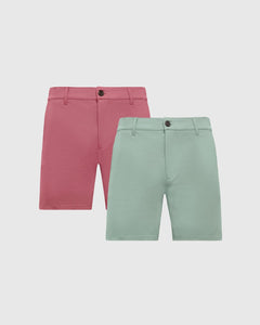 True Classic7" Slate Green & Rosewood Comfort Chino Shorts 2-Pack