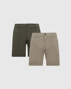 True Classic7" Khaki & Military Green Comfort Knit Chino Shorts 2-Pack