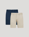 7 Sandstone & Navy Chino Shorts 2-Pack, tailored with side pockets.