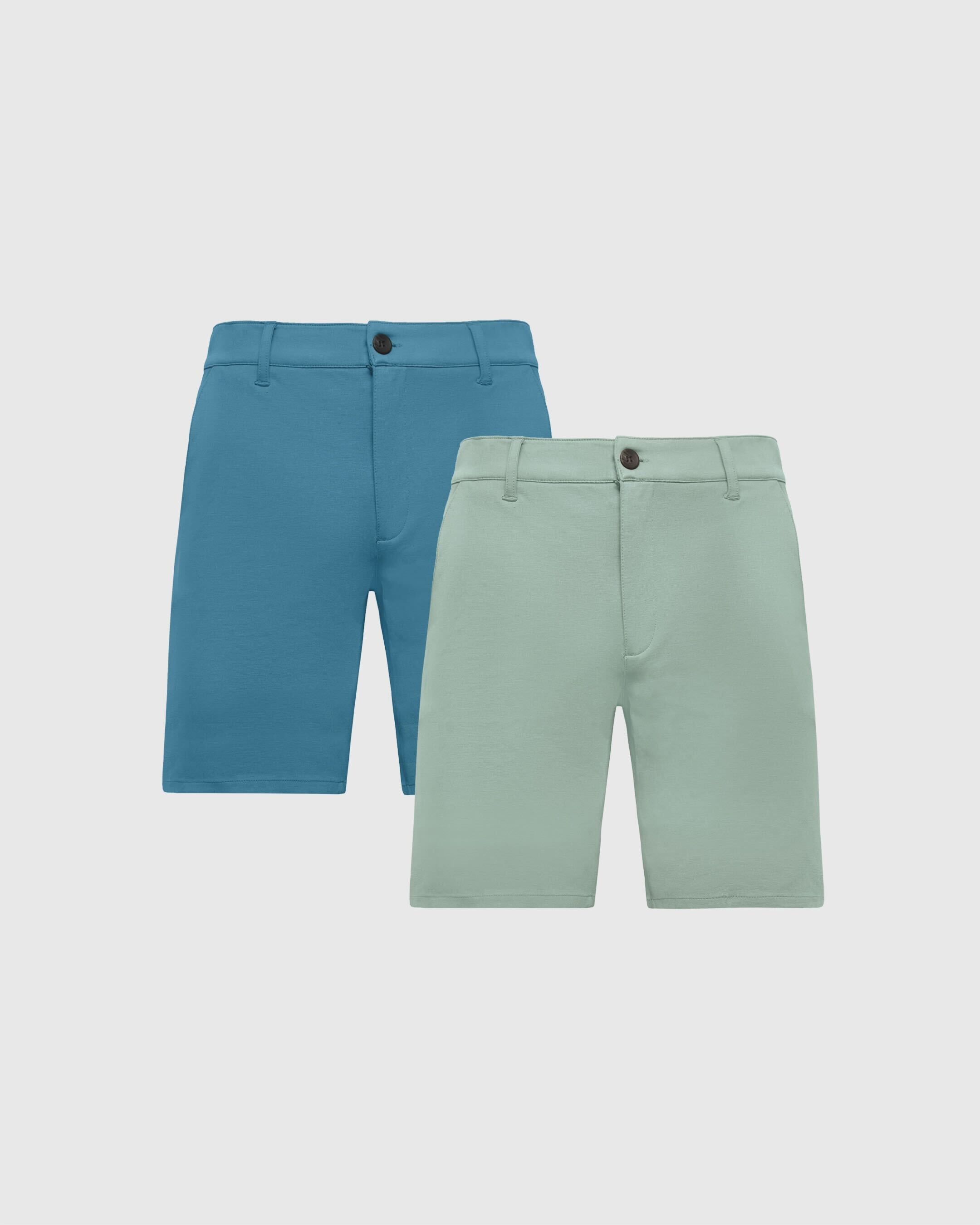 9" Sapphire & Slate Green Comfort Chino Shorts 2-Pack