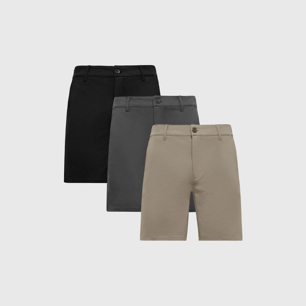 9" Neutral Comfort Knit Chino Shorts 3-Pack