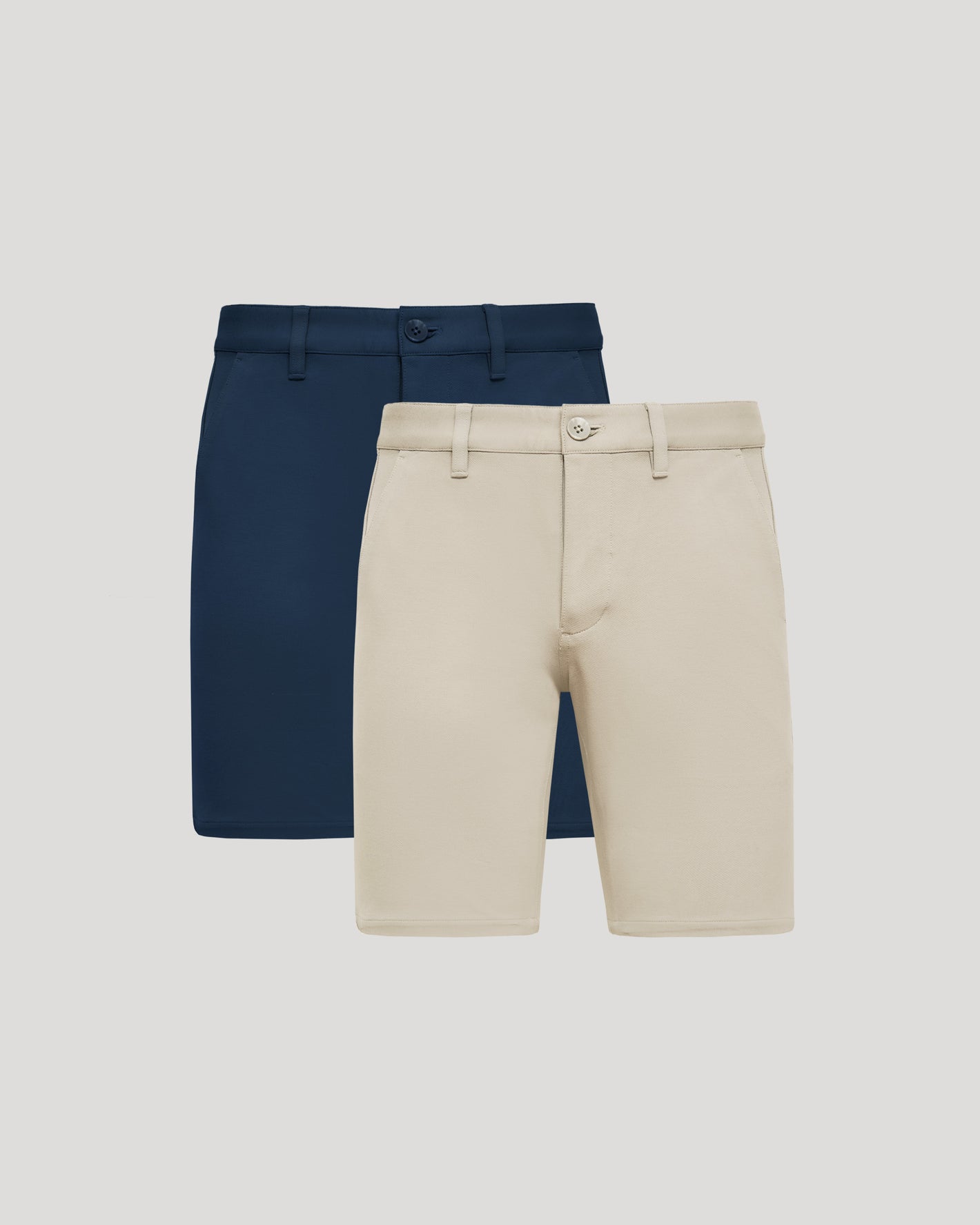 9 Sandstone & Navy Chino Shorts 2-Pack, featuring knee-length, tailored design.