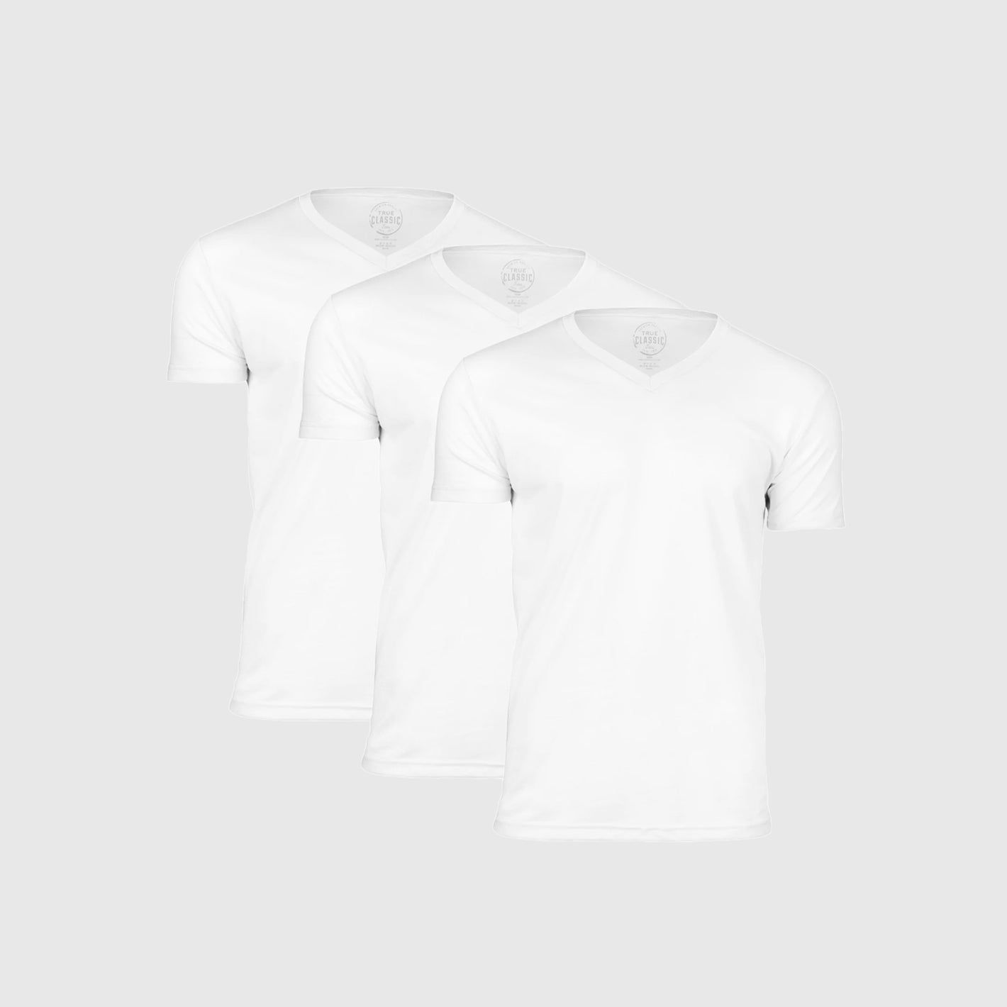 True Classic Men's V-Neck T Shirt set, soft cotton blend.