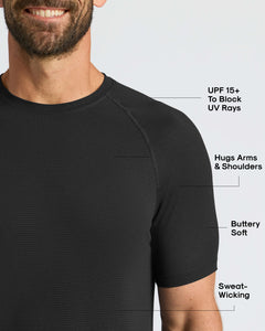 True ClassicBlack Active Mesh Crew 3-Pack on man's upper torso, highlighting performance features.