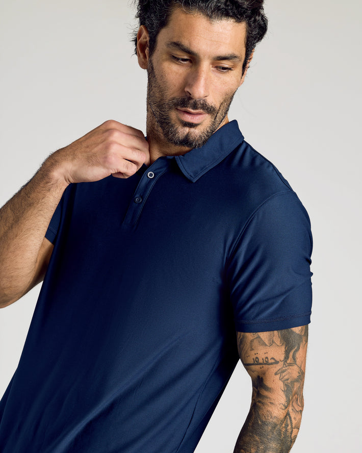 Navy stripe polo w/everyday short main image 0