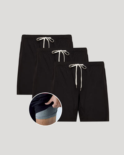 7" All Black Active Quick Dry Shorts 3-Pack