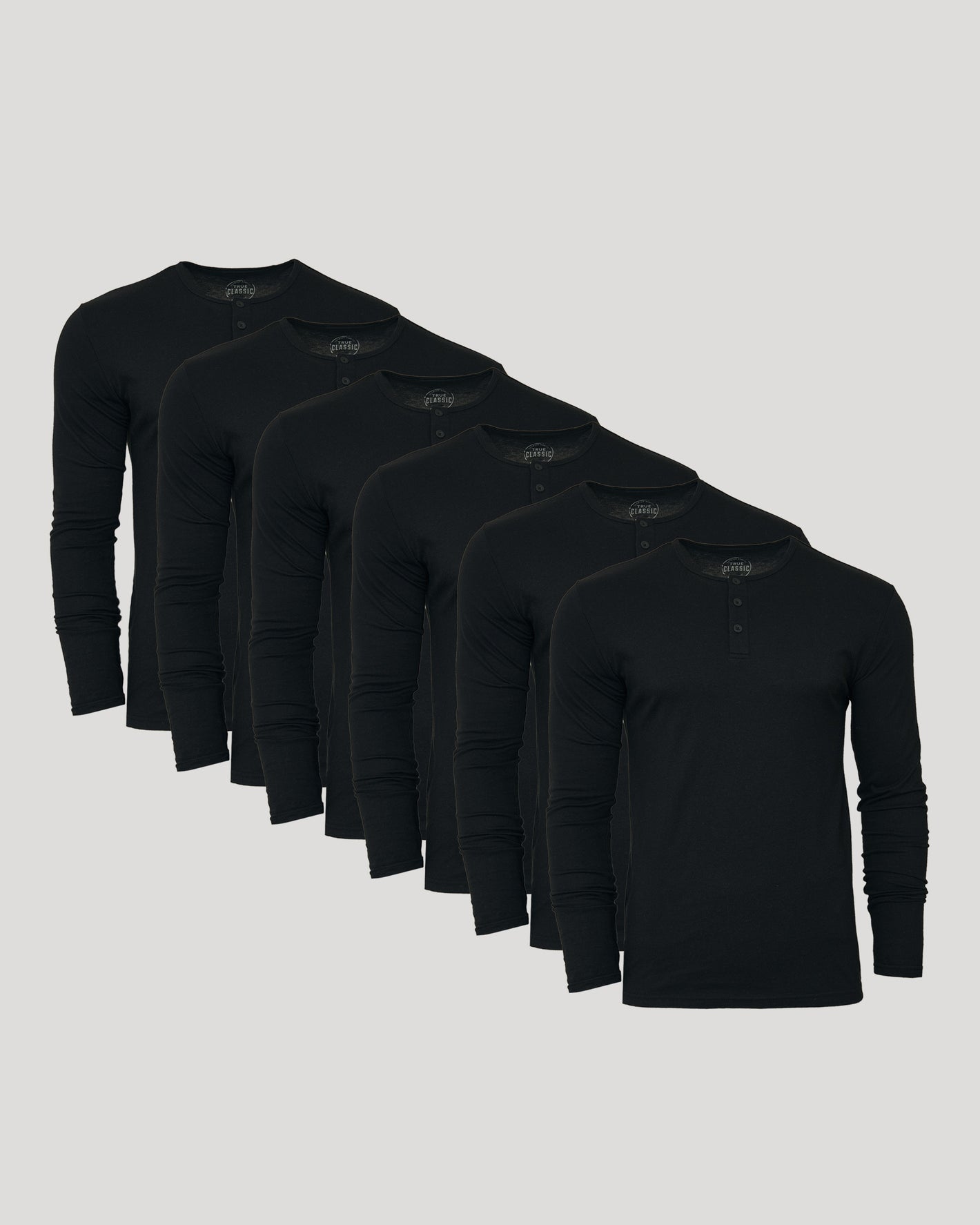 All Black Classic Henley 6-Pack of slim-fit, long-sleeve shirts.