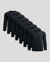 All Black Premium Pima Long Sleeve Crew 7-Pack arranged cascadingly.