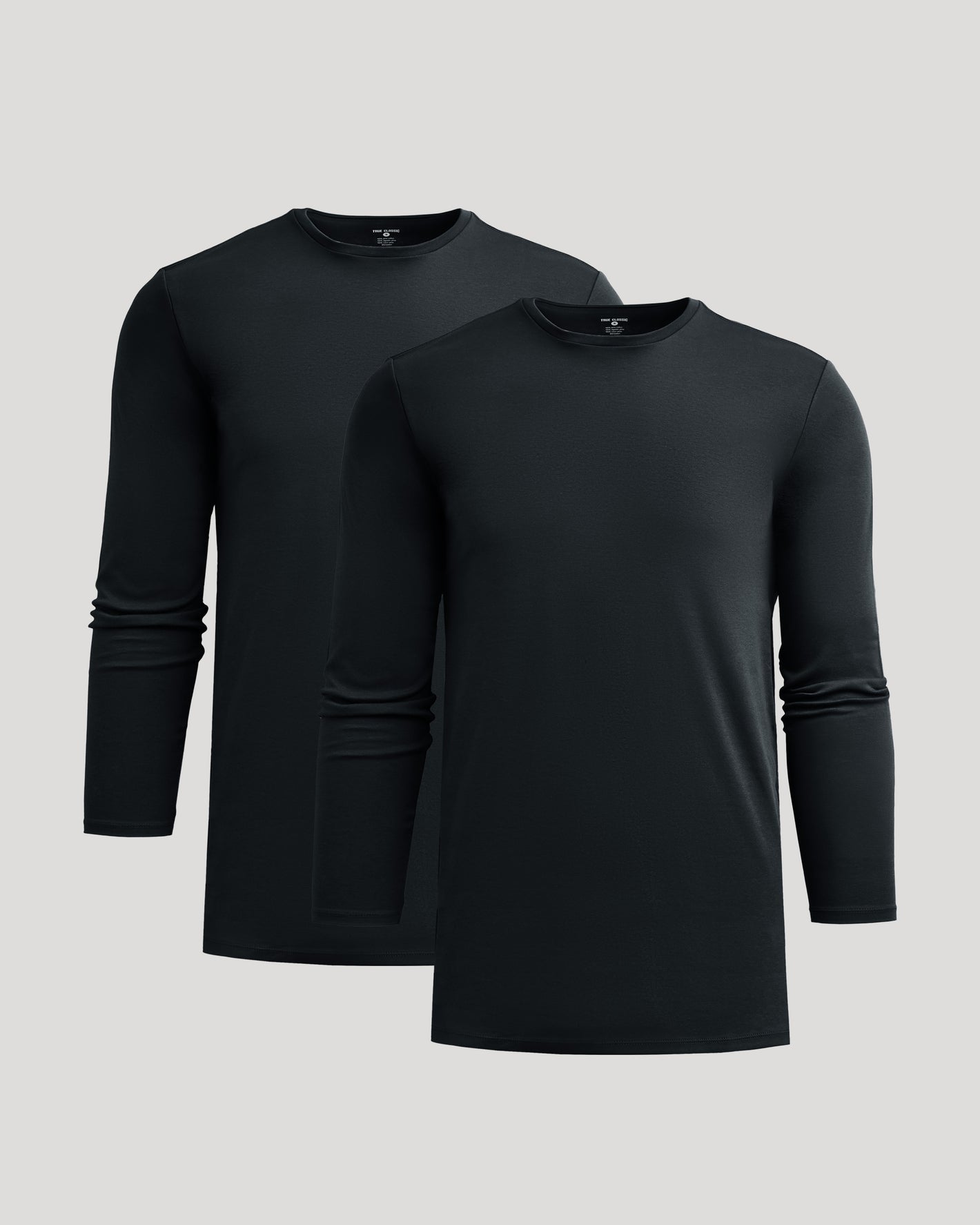All Black Tall Long Sleeve Premium Pima Crew 2-Pack, laid flat.