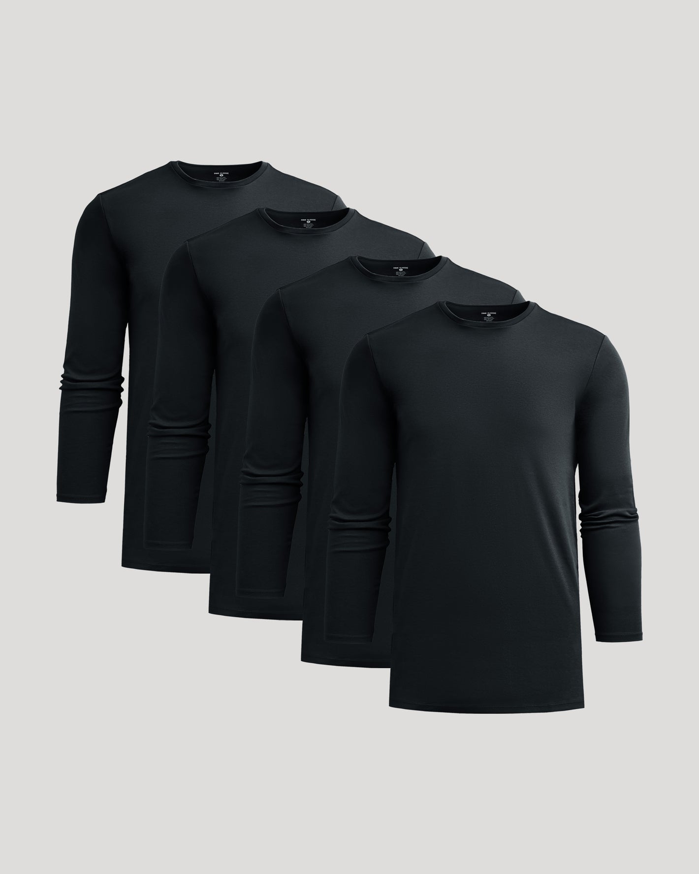 All Black Premium Pima Long Sleeve Crew 4-Pack displayed side by side.