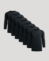 All Black Tall Premium Pima Long Sleeve Crew 7-Pack arranged diagonally.