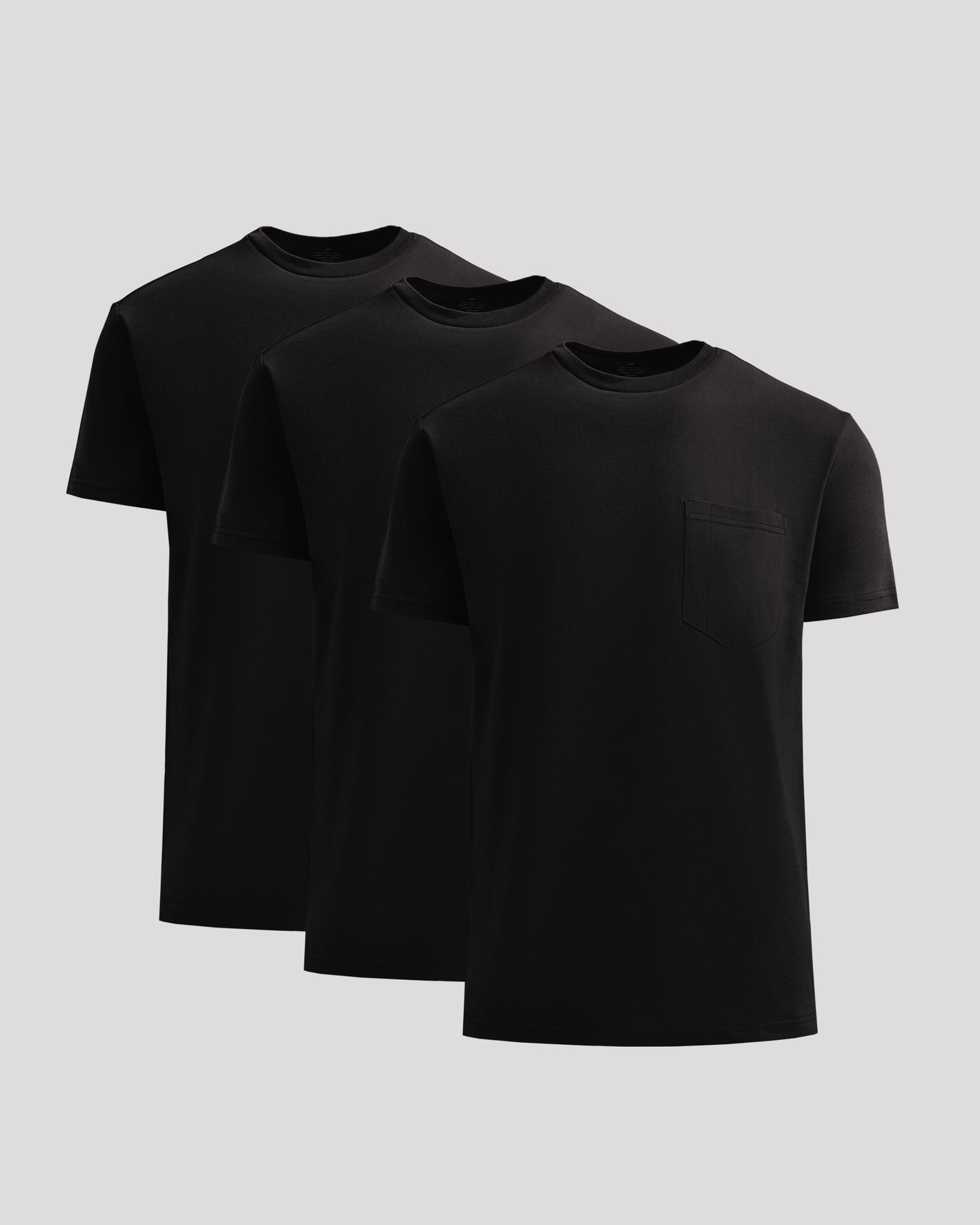 All Black Heavyweight Pocket Crew 3-Pack displayed on a light-gray background.