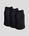 Womens Black Ribbed High Neck Tank 3-Pack, laid side by side.