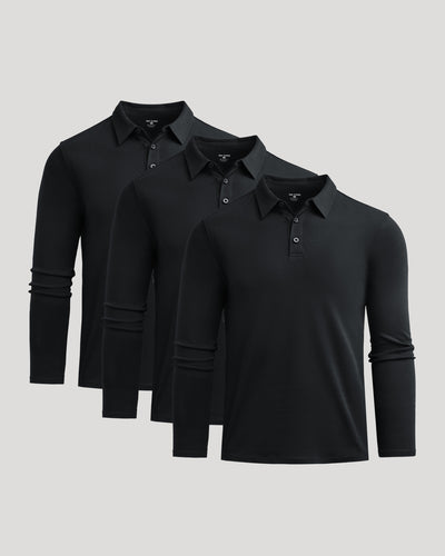 All Black Long Sleeve Premium Pima Polo 3-Pack