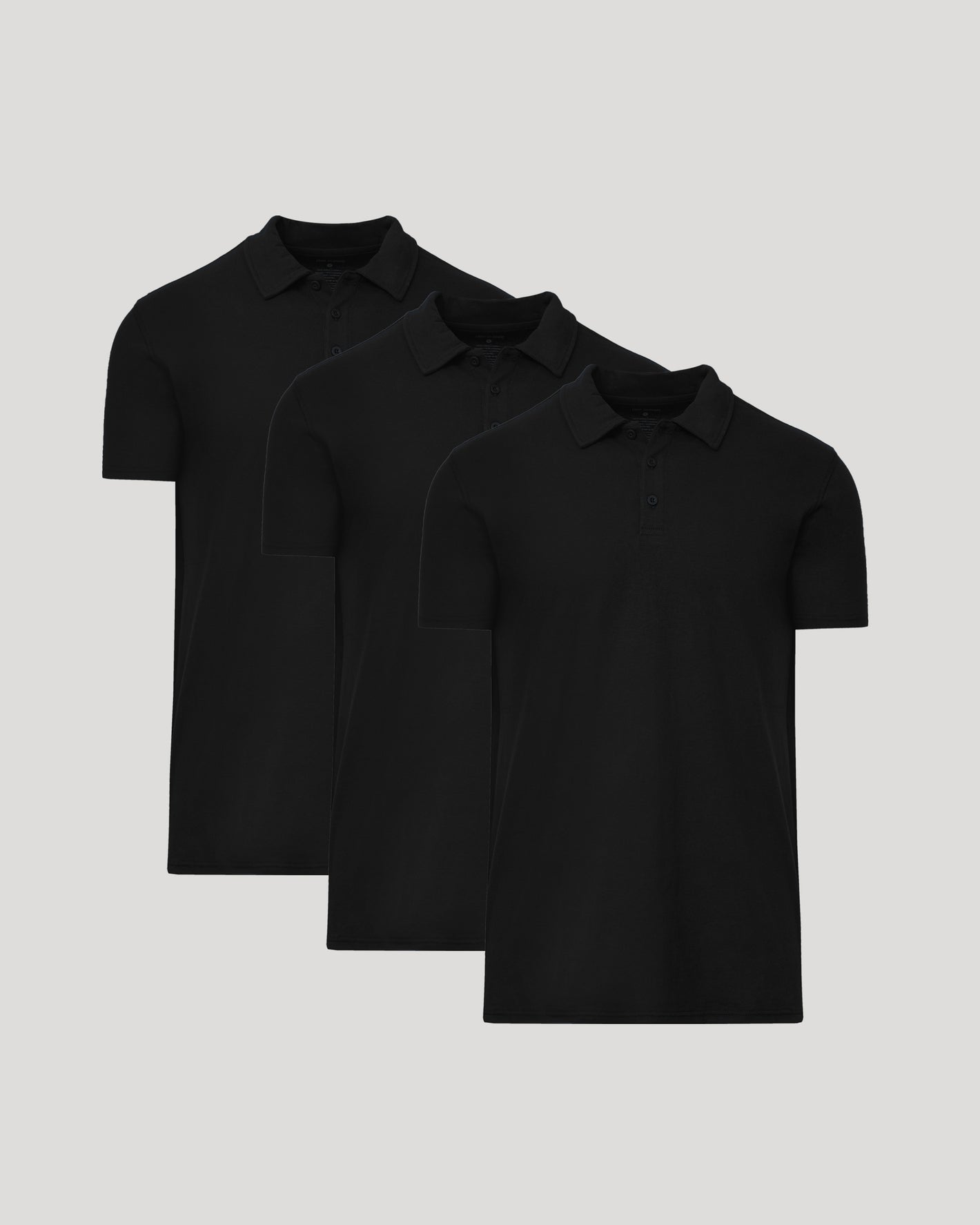 All Black Tall Classic Polo 3-Pack with classic collar and short sleeves.