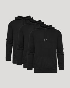 True ClassicAll Black Classic Waffle Hoodie 3-Pack with kangaroo pockets, drawstrings.