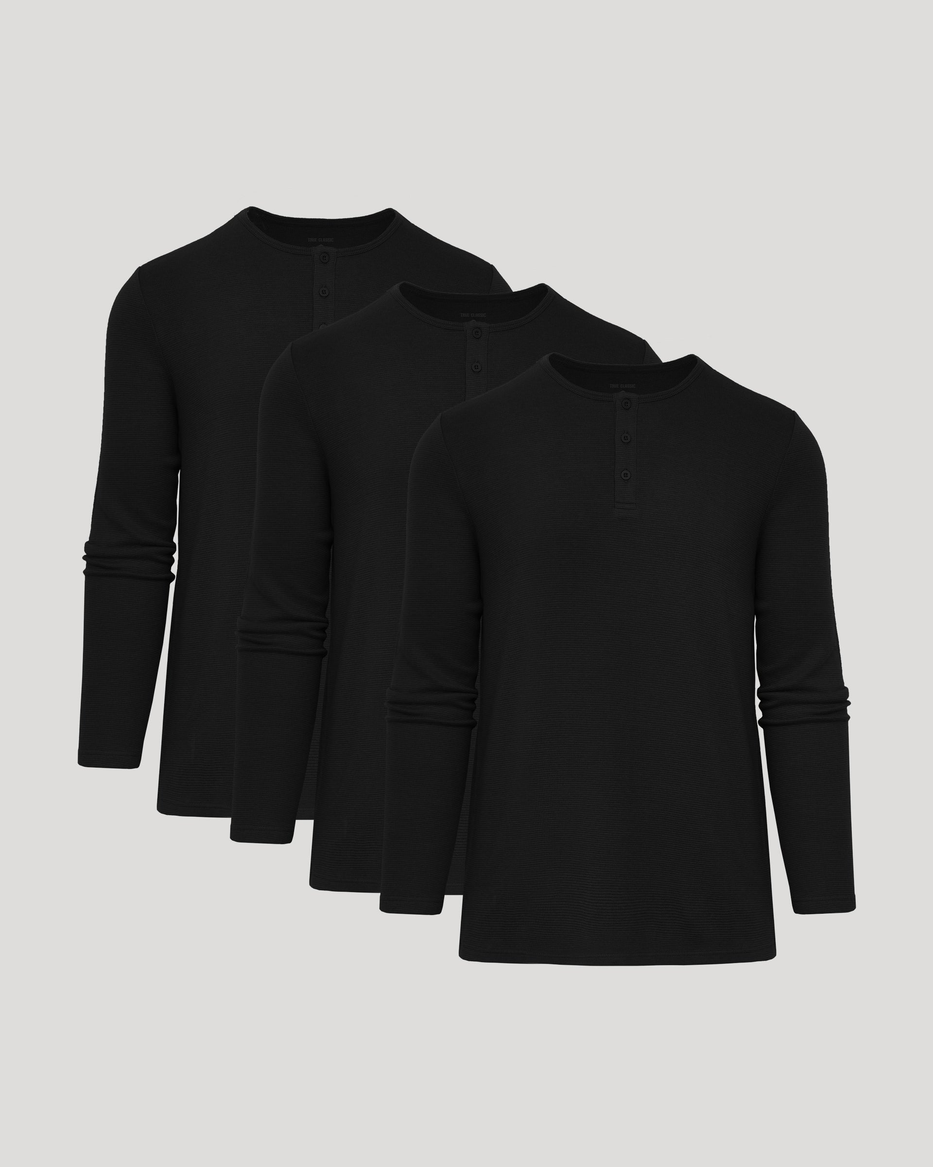 Black Waffle Long Sleeve Henley 3-Pack – True Classic