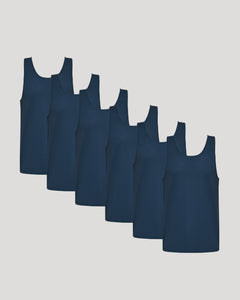 True ClassicAll Navy Active Mesh Tank 6-Pack arranged in a staggered row.