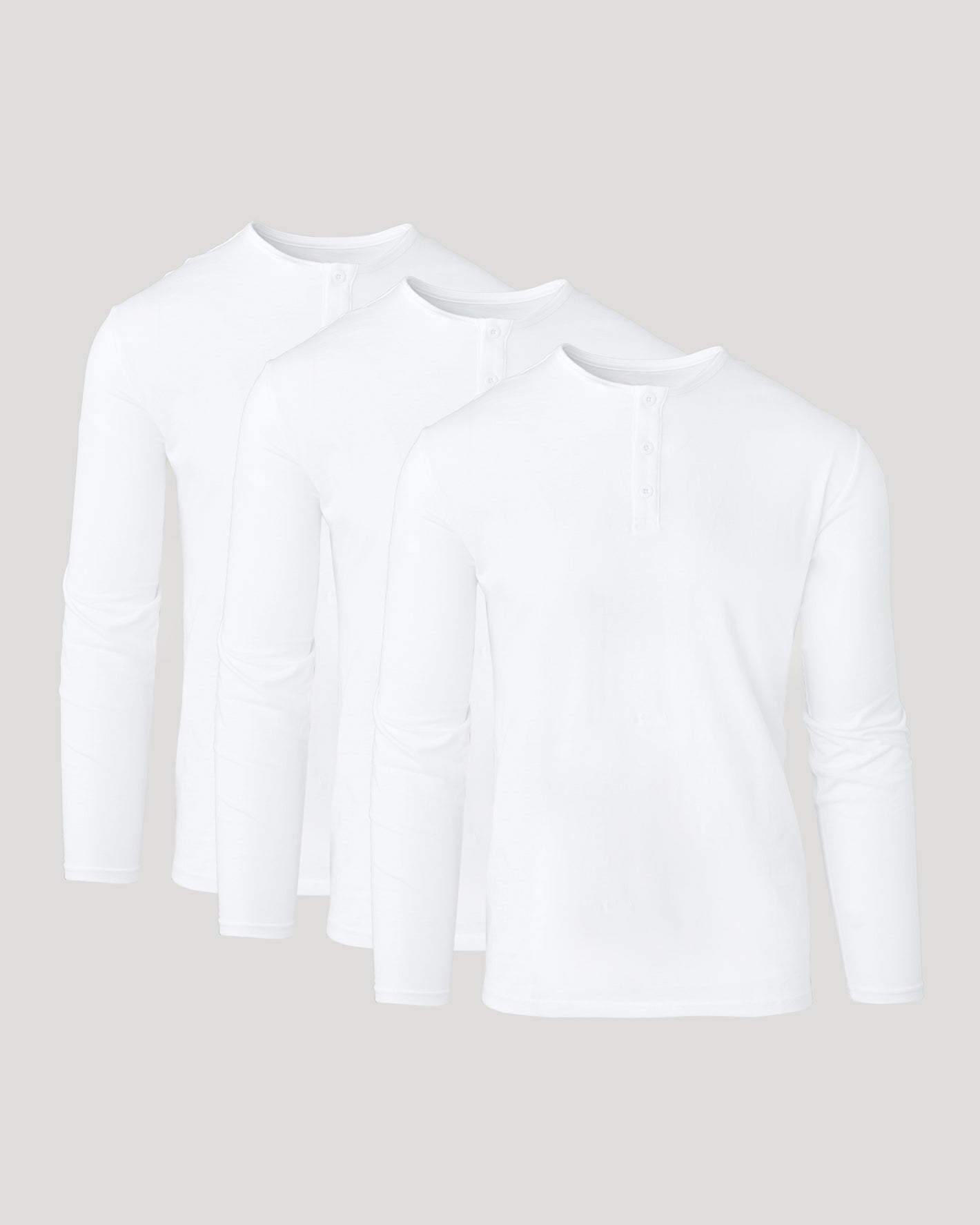 All White Classic Henley 3-Pack displayed side by side.