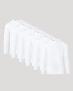 True ClassicAll White Classic Henley 6-Pack arranged in a staggered display.