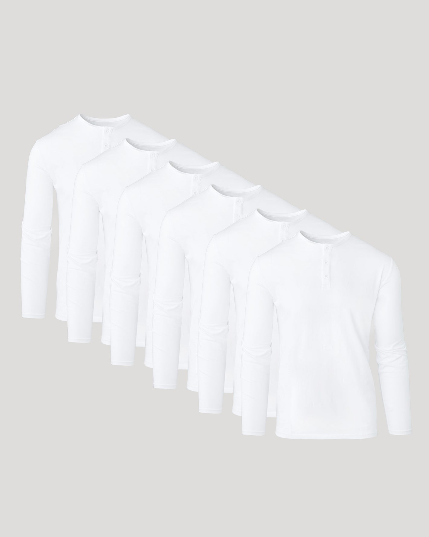 All White Classic Henley 6-Pack arranged in a staggered display.