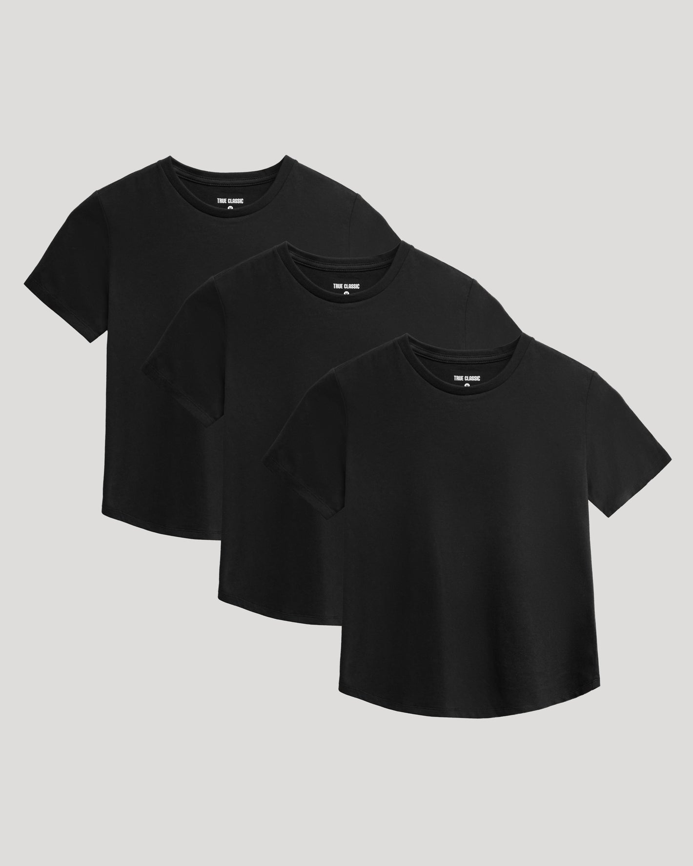 Boys' Classic Curved Hem Crew Neck 3-Pack T-shirts neatly arranged.