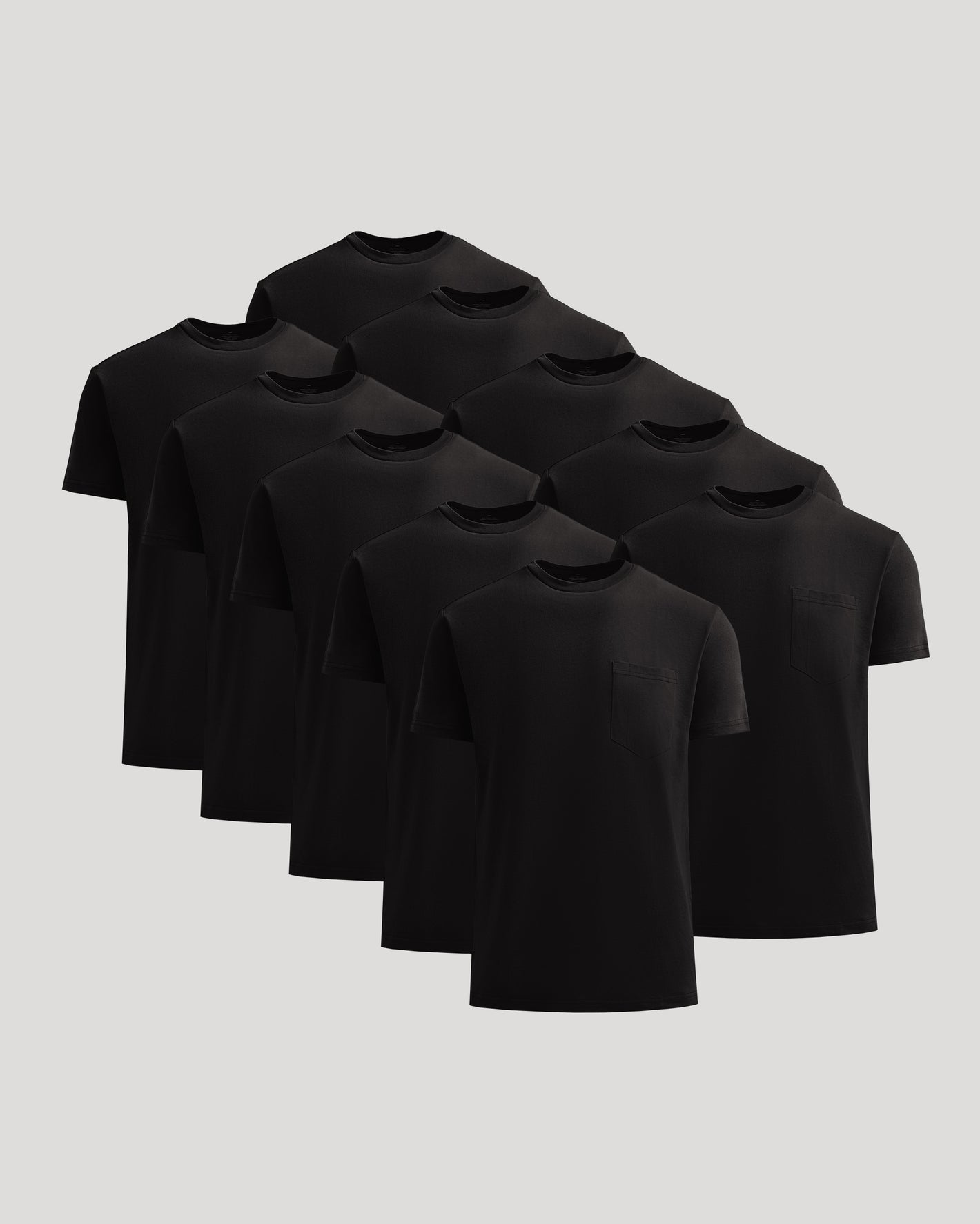 All Black Active Crew 10-Pack T-shirts with crew necks and small pockets.