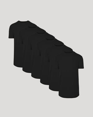 All Black Short Sleeve Tall Curved Hem Crew 6-Pack arranged overlapping.