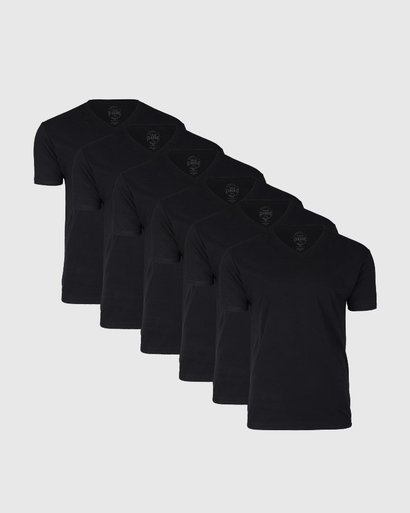 True Classic Men's V-Neck T Shirt 5-pack, soft cotton blend, tailored fit.