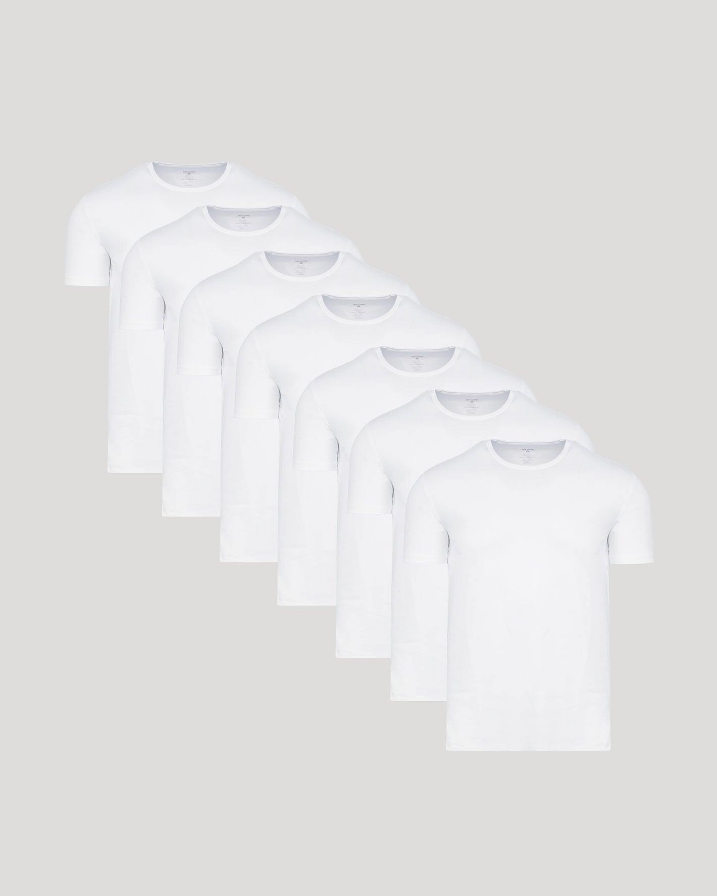 White Premium Pima Crew Neck 7-Pack, cascading layout, showcasing refined fit.