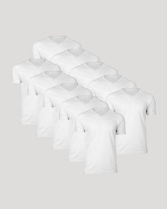 True ClassicAll White Classic V-Neck 10-Pack, arranged in a stepped layout.