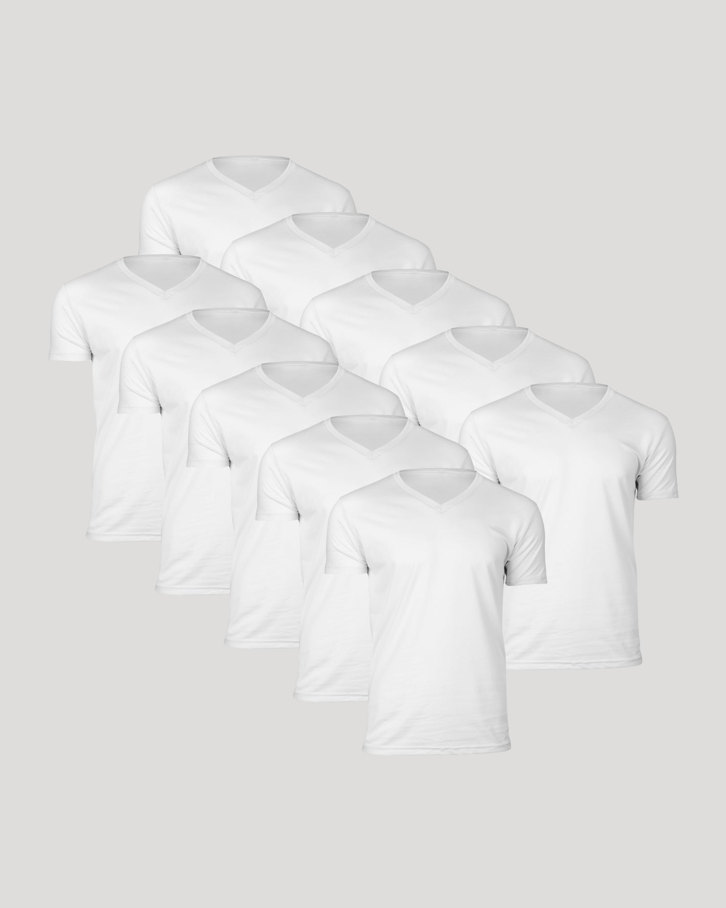 All White Classic V-Neck 10-Pack, arranged in a stepped layout.