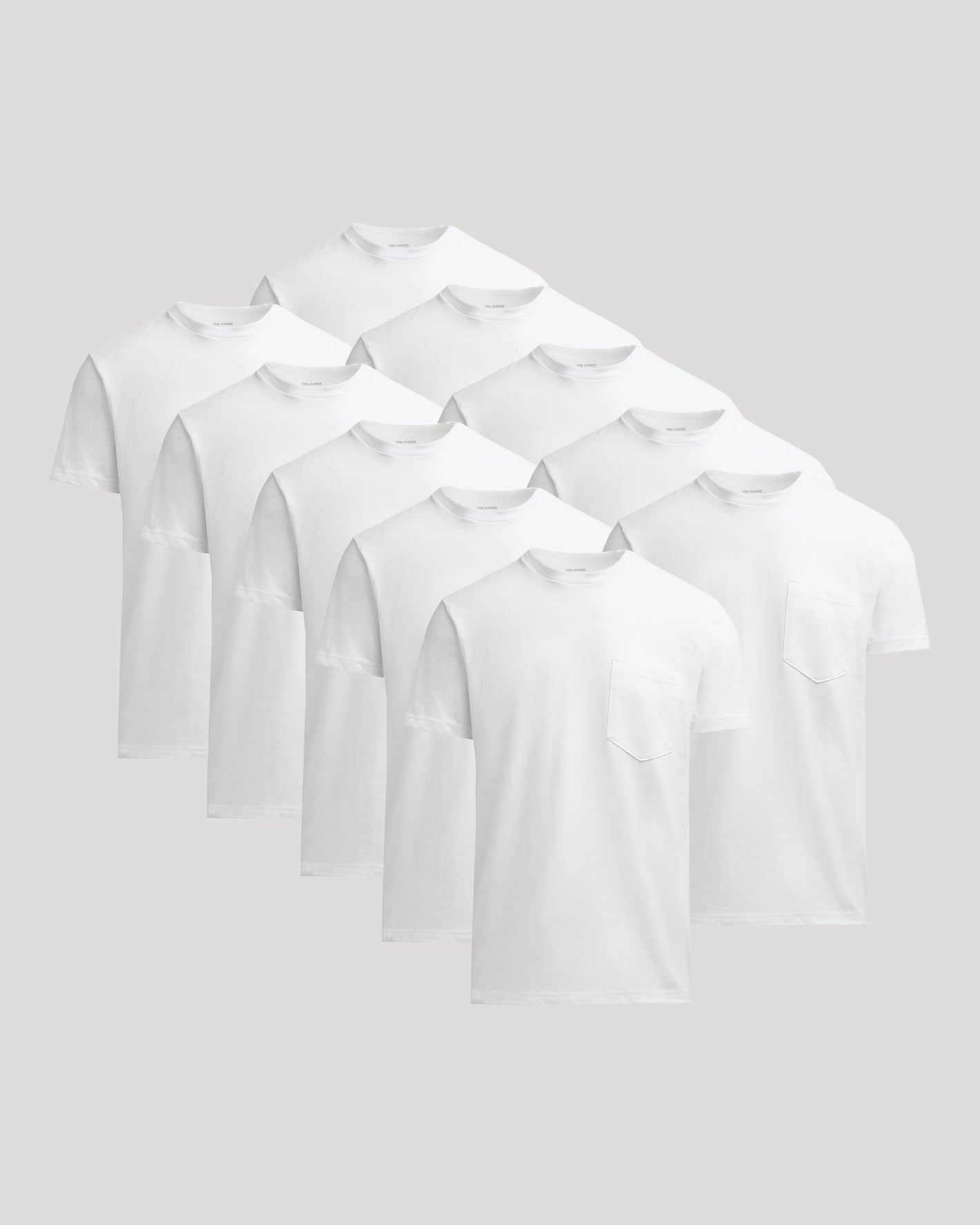 All White Heavyweight Pocket Crew 10-Pack displayed on gray background.