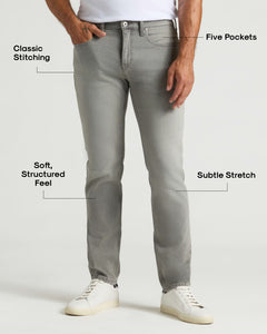 True ClassicMan wearing Medium Gray Wash Slim Authentic Denim Jeans.