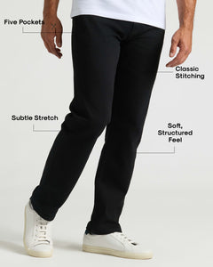True ClassicBlack Wash Straight Authentic Denim Jeans with features like subtle stretch and classic stitching.