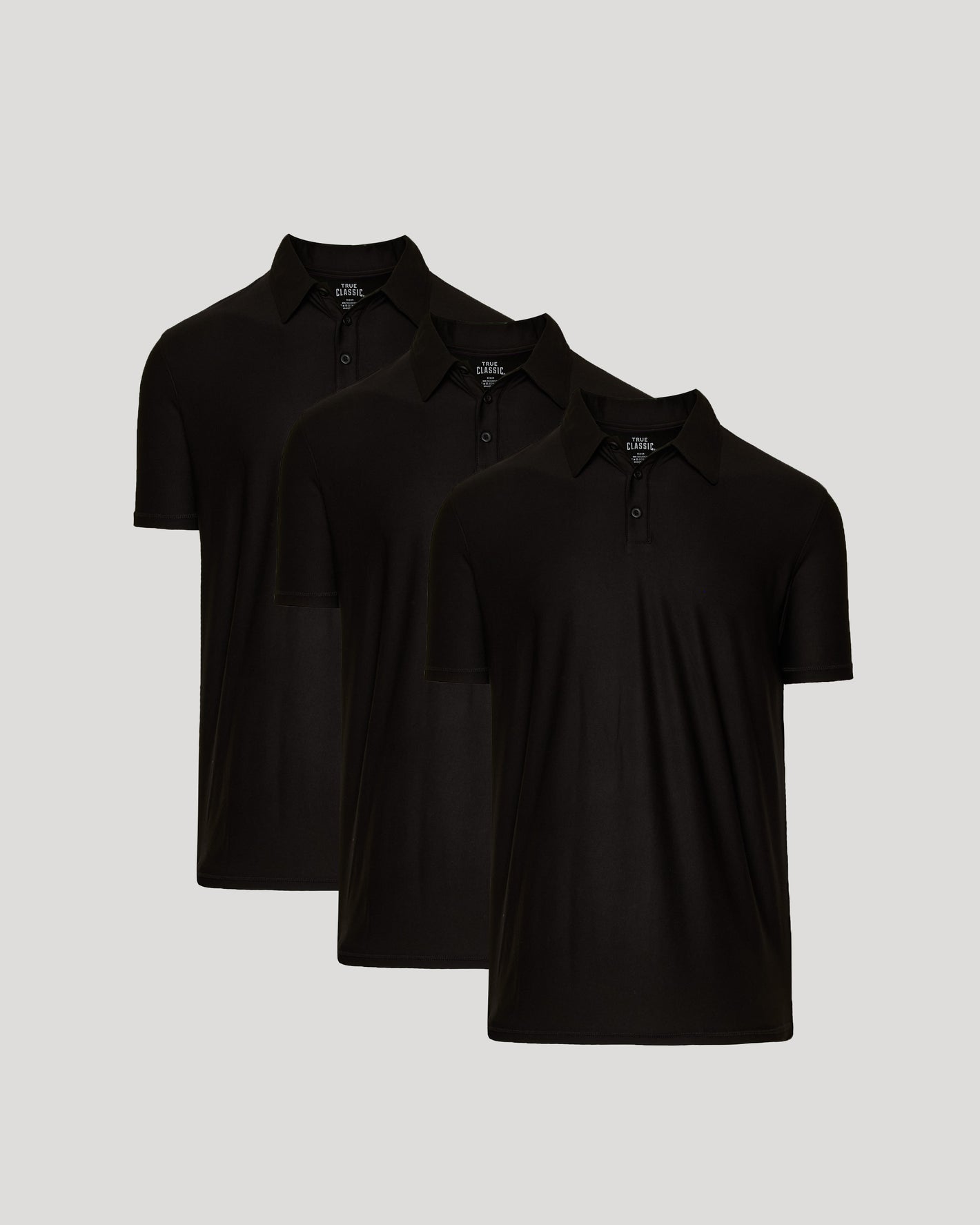 Black Active Polo 3-Pack with classic collar and three-button placket.