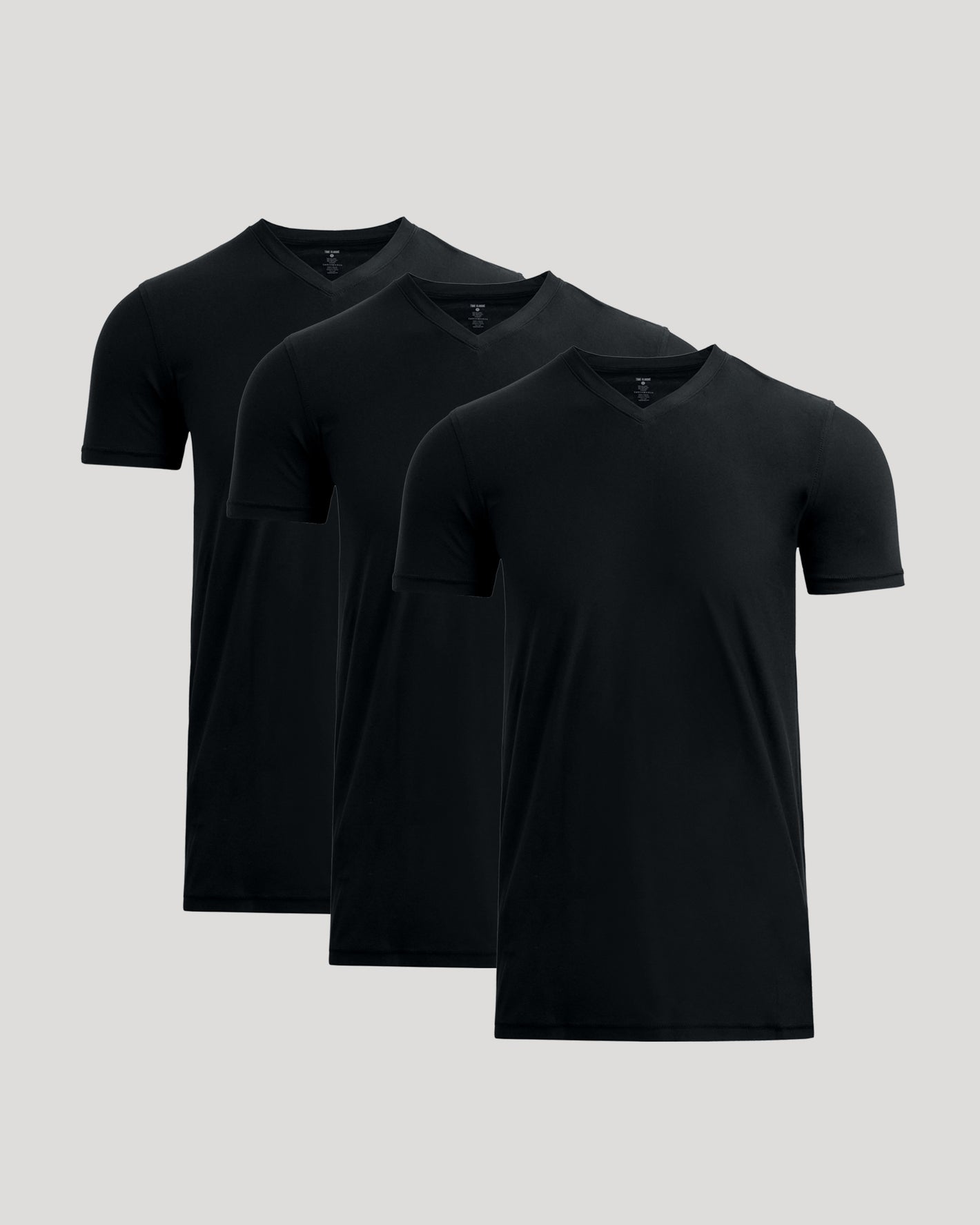 Black Tall Active V-Neck 3-Pack arranged side by side.