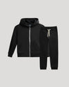Boys' Black Full Zip Fleece Hoodie & Jogger 2-Pack laid flat.