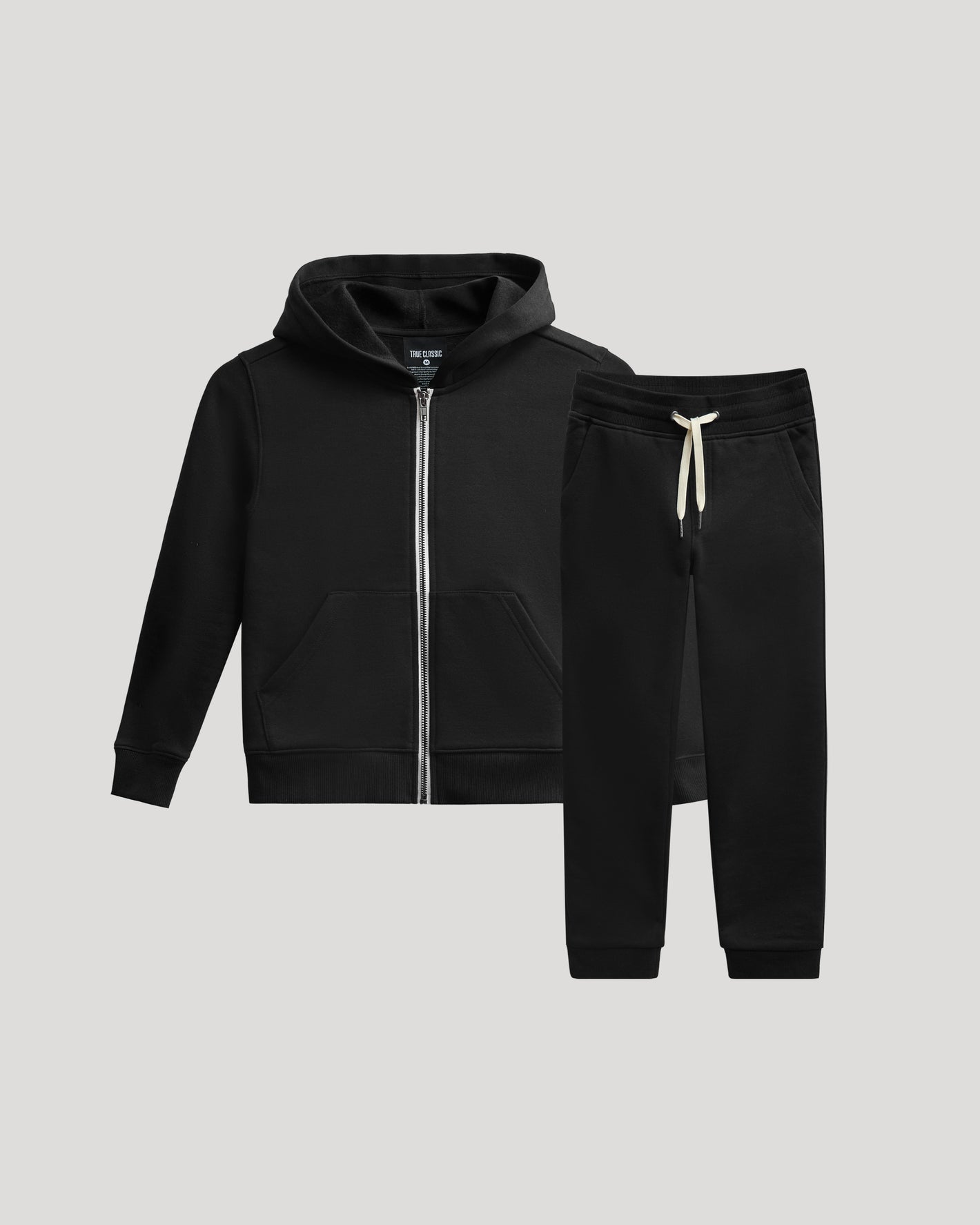 Boys' Black Full Zip Fleece Hoodie & Jogger 2-Pack laid flat.