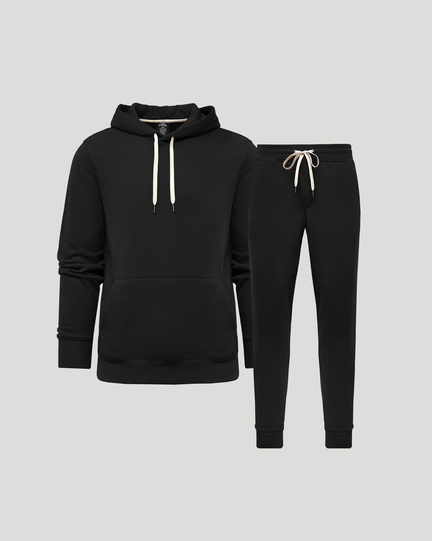Black Pullover Fleece Hoodie & Jogger 2-Pack with drawstrings and ribbed cuffs.
