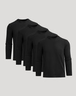 Black Heavyweight Long Sleeve Pocket Crew 4-Pack
