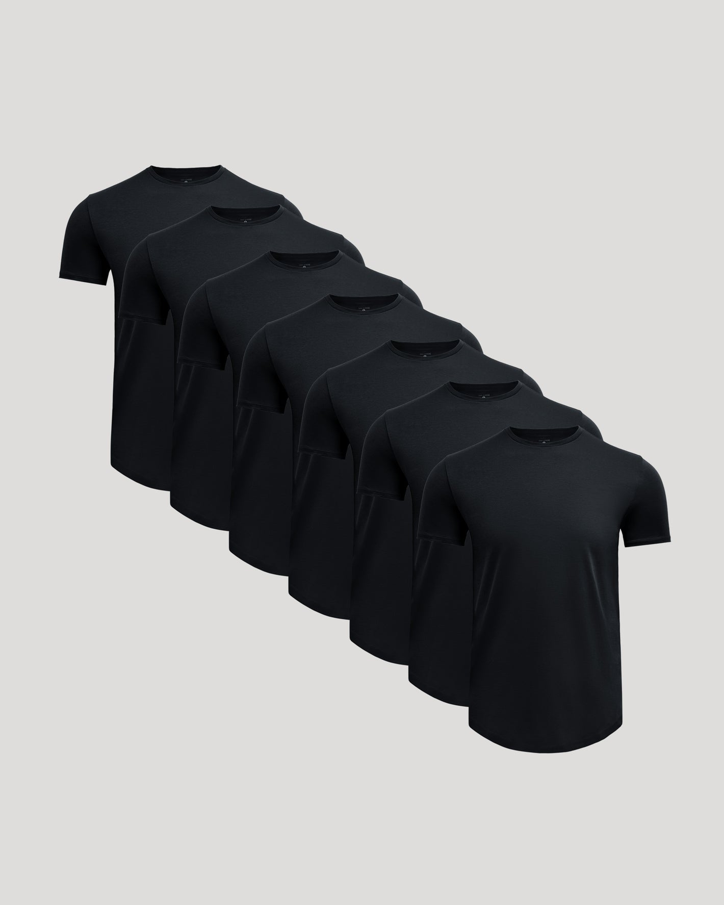 Black Premium Pima Crew Curved Hem 7-Pack fanned out neatly.