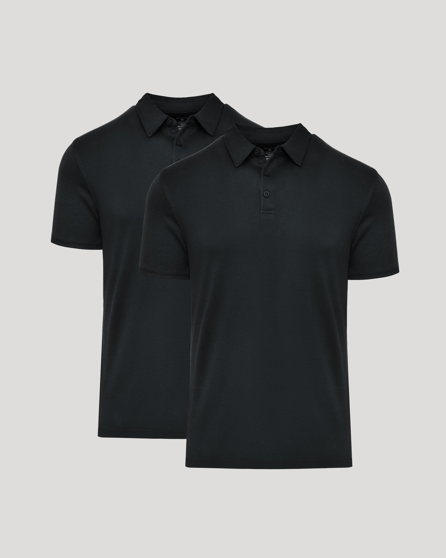 Black Premium Pima Polo 2-Pack: two black polo shirts with collars.