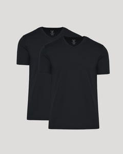 True ClassicBlack Premium Pima V-Neck 2-Pack, featuring two overlapping black V-neck T-shirts.
