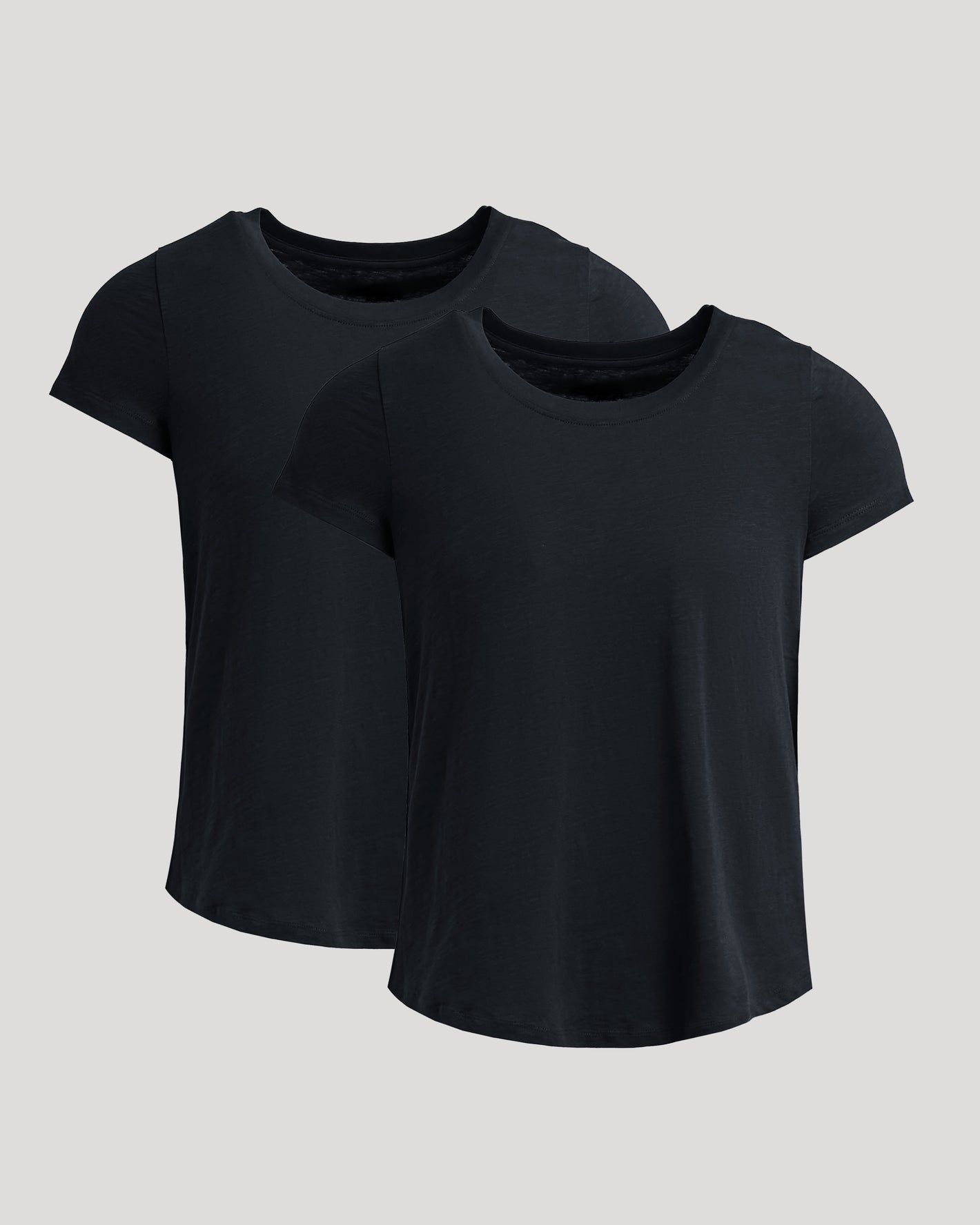Womens Black Slub Scoop Neck Tee 2-Pack overlapping display.