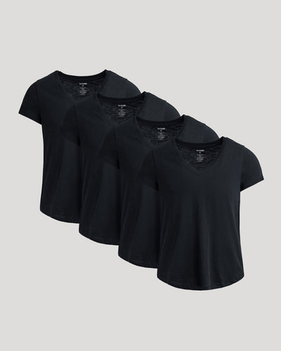 Womens Black Relaxed Slub V-Neck Tee 4-Pack