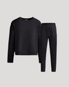 Womens Black Slouch Pullover Crew & Relaxed Jogger 2-Pack displayed.