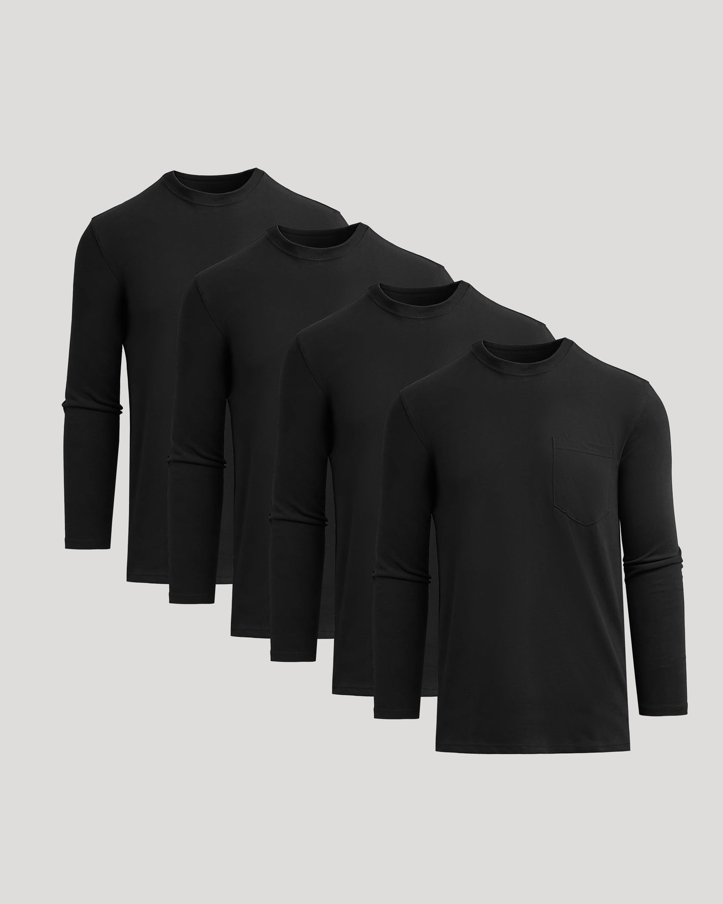 Black Tall Heavyweight Long Sleeve Pocket Crew 4-Pack displayed in staggered row.