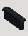 Black Tall Premium Pima Crew Curved Hem 7-Pack arranged diagonally.